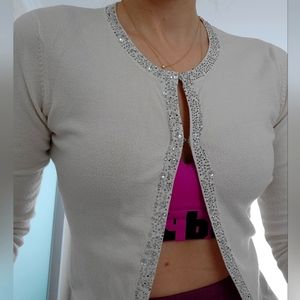 Bedo Rhinestones Cream Beige Longsleeve Cardigan XS